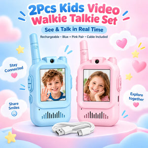 Kids rechargeable video walkie talkies in blue and pink