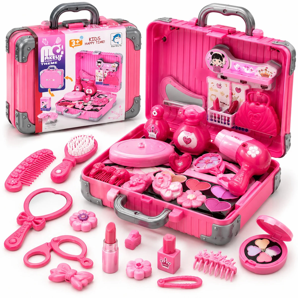 Kids 2-in-1 Beauty Makeup Play Set with Suitcase – 22-Piece Pretend Salon Kit
