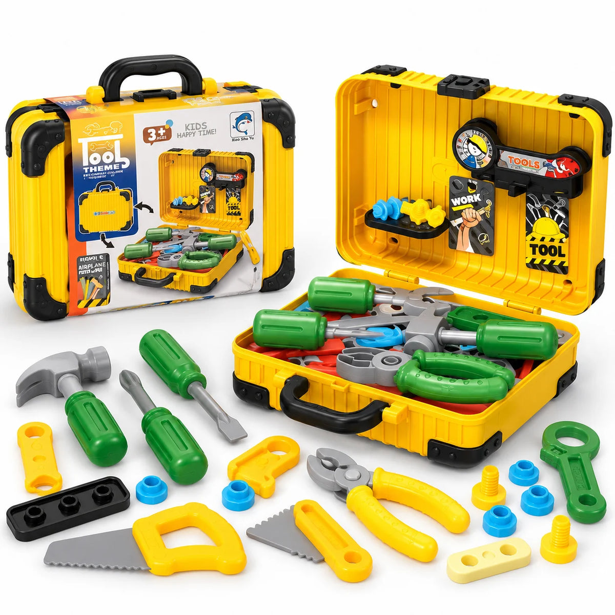 Kids 2-in-1 Tool Set with Plastic Carry Case – 20-Piece Pretend Play Toolbox