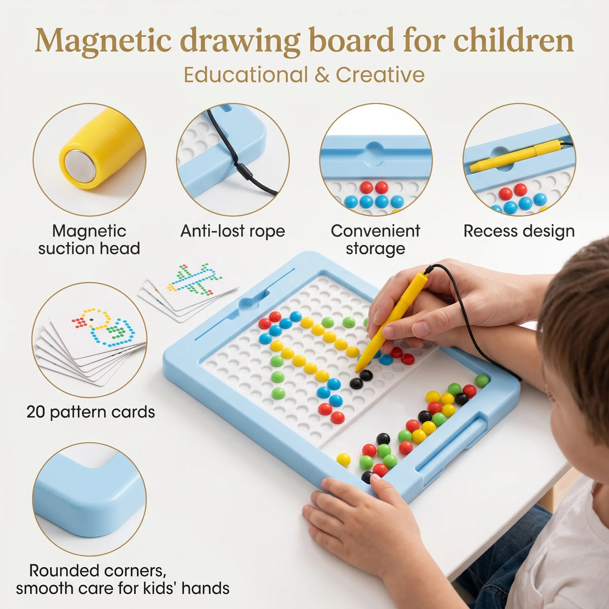 Magnetic Dot Drawing Board with Pen – Color Bead Art & Pattern Learning Toy