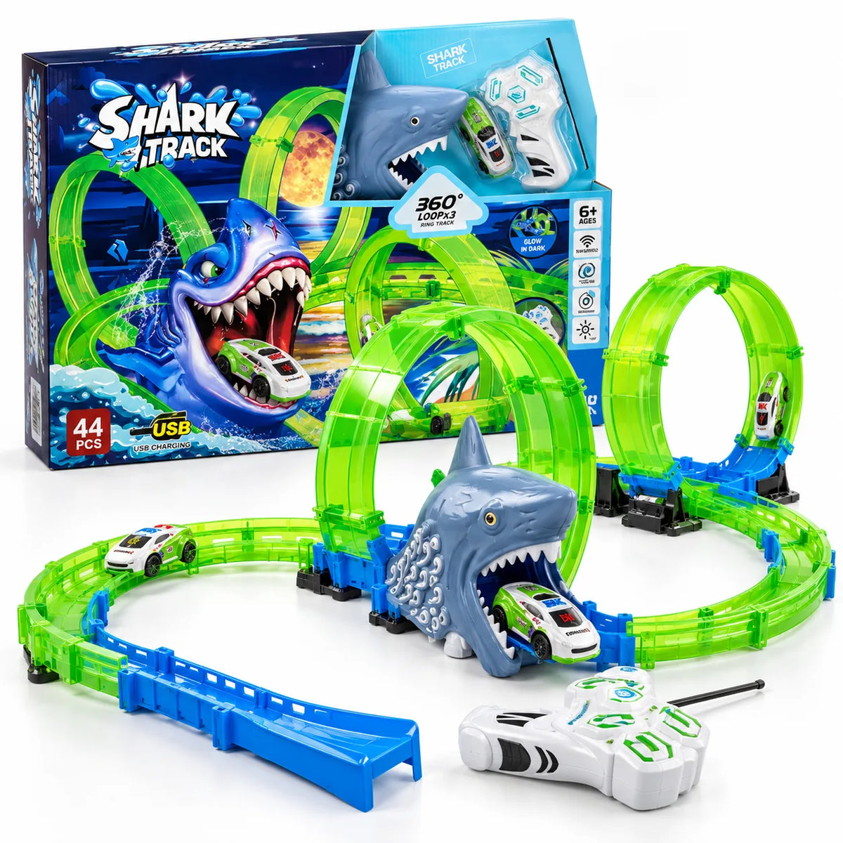 Remote Control Shark Loop Racing Track Set with RC Car & Shark Tunnel